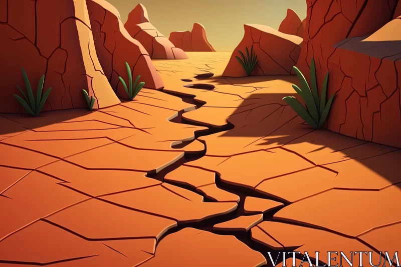 Cracked Desert: A Bold and Cartoonish 3D Image AI Image