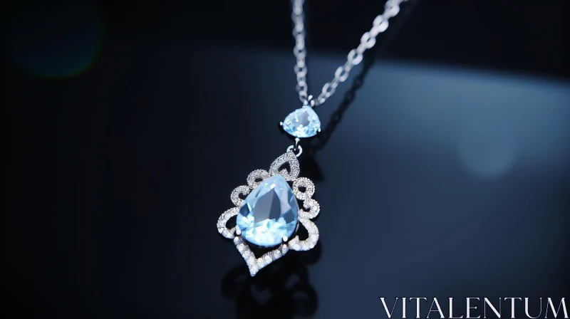 AI ART Exquisite Silver Pendant with Blue Topaz Gemstone and Diamonds
