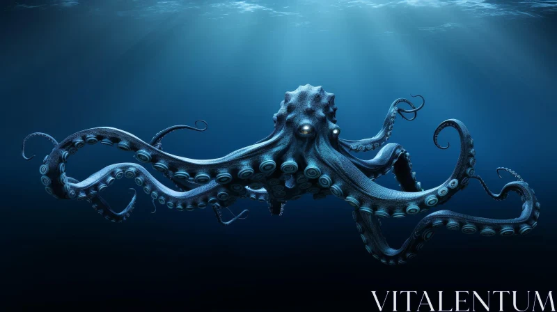 Giant Octopus in Deep Blue Ocean - 3D Rendering AI Image