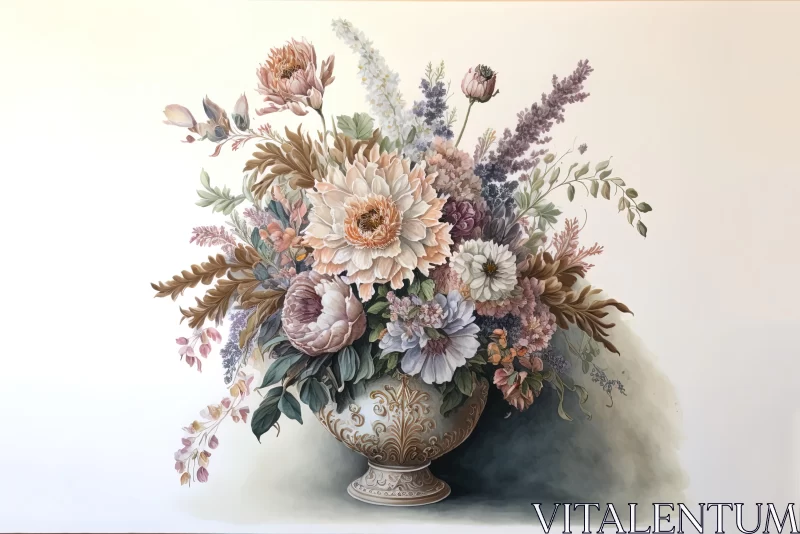 Ornate Vase of Flowers: A Detailed and Intricate Painting AI Image