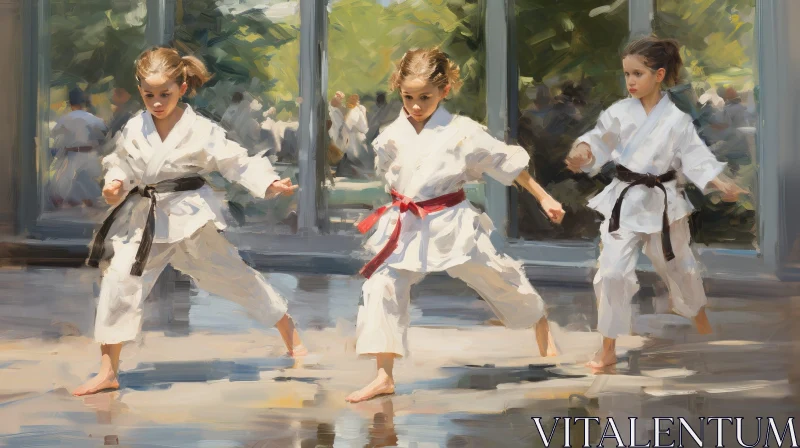 AI ART Powerful Karate Practice by Three Girls in White Kimonos