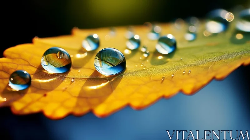 AI ART Raindrops on Yellow Leaf - Nature's Beauty
