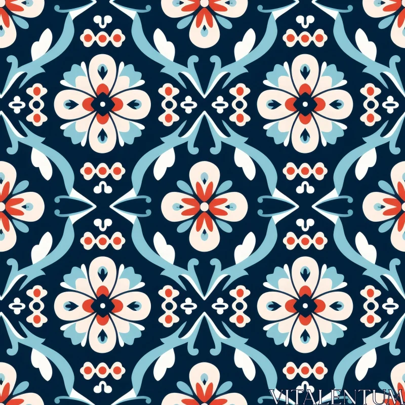 Symmetrical Floral Pattern on Dark Blue Background AI Image