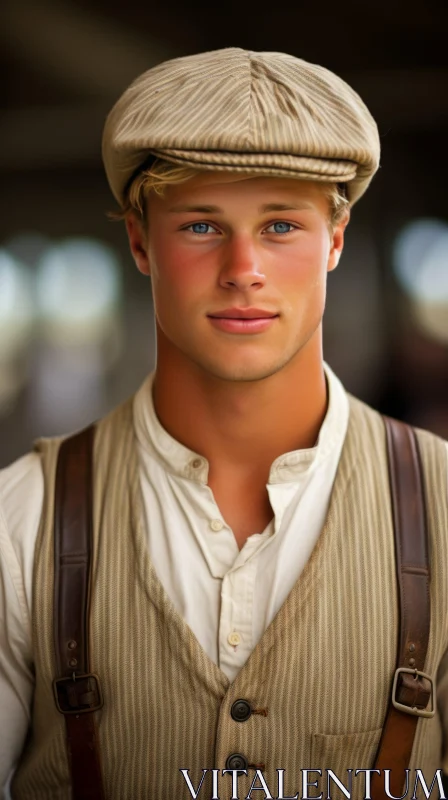 Vintage Young Man Portrait with Blond Hair AI Image