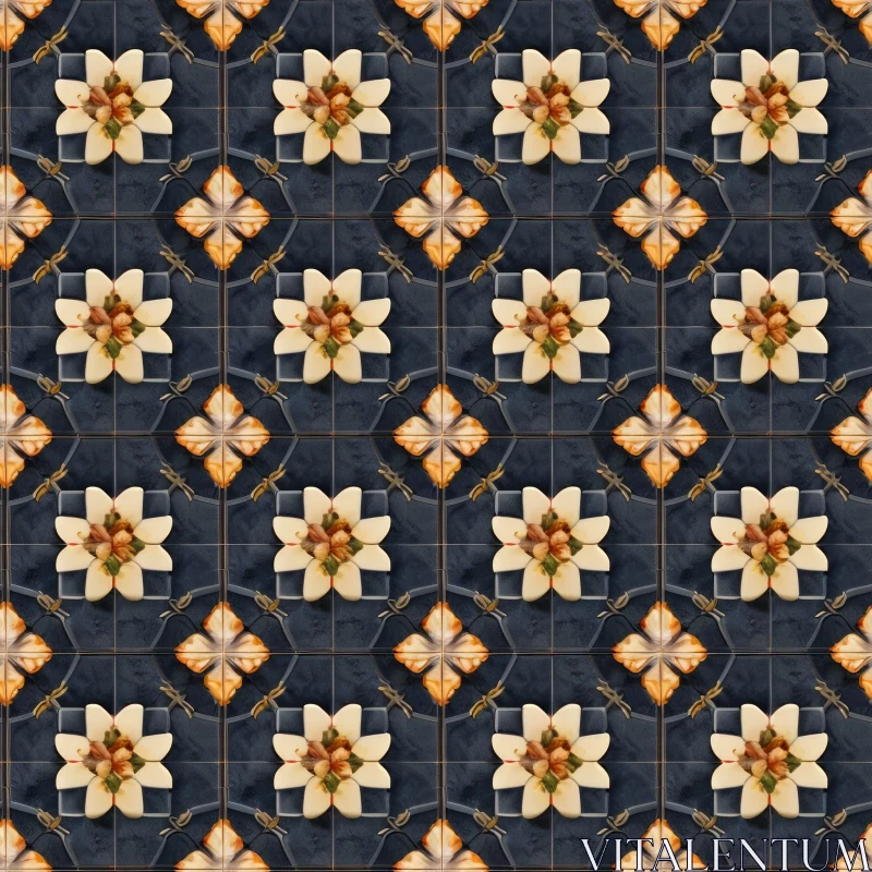 AI ART Azulejos Portuguese Tiles Floral Blue Pattern