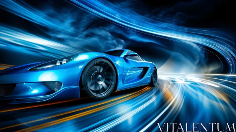 Blue Sports Car on Winding Road Wallpaper AI Image
