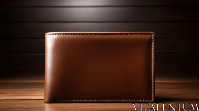 Brown Leather Wallet on Wooden Table - Close-up Shot AI Image
