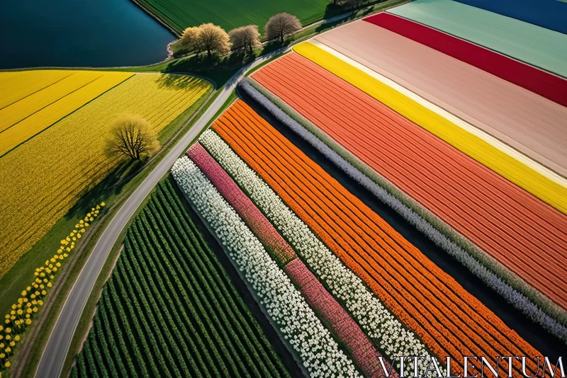 Captivating Aerial View of Tulip Fields in the Netherlands AI Image