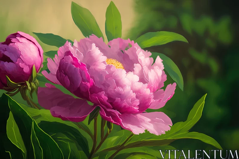 Captivating Pink Peony Flowers in Stunning 2D Game Art Style AI Image