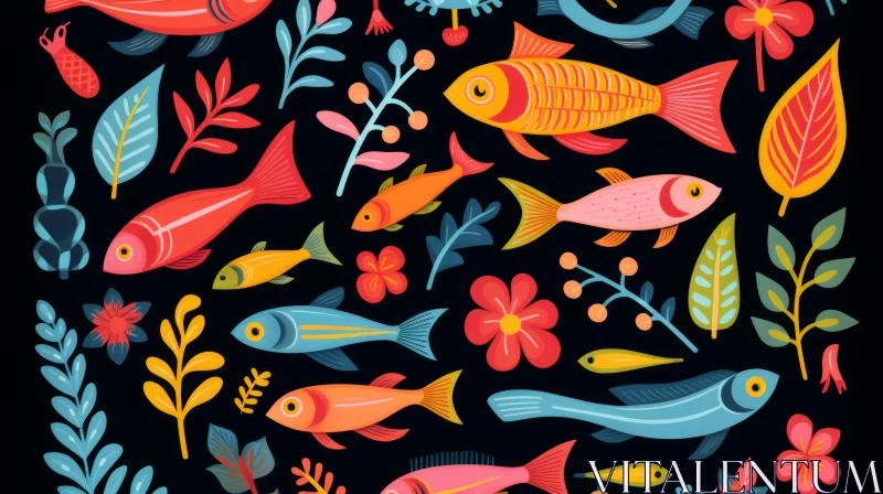 Colorful Fish and Plants Seamless Pattern Illustration AI Image