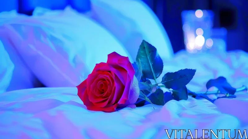 AI ART Red Rose on Silk Sheet - Romantic Symbol of Love