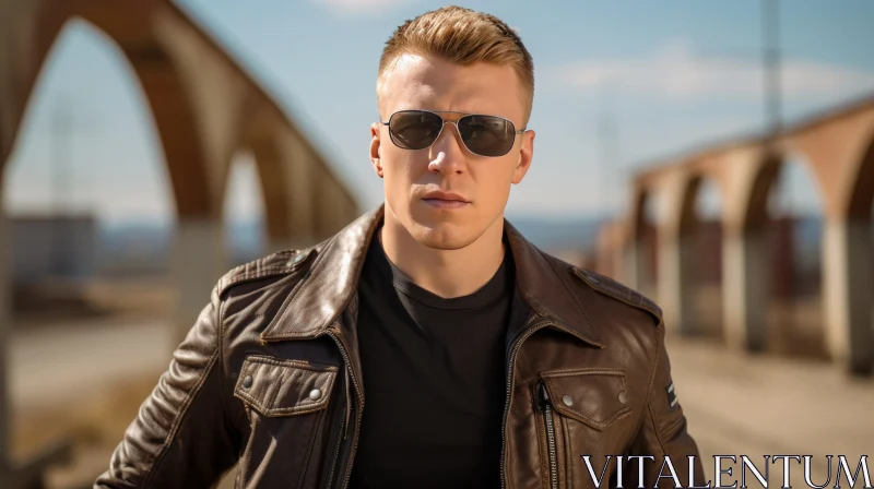 Serious Young Man in Aviator Sunglasses AI Image