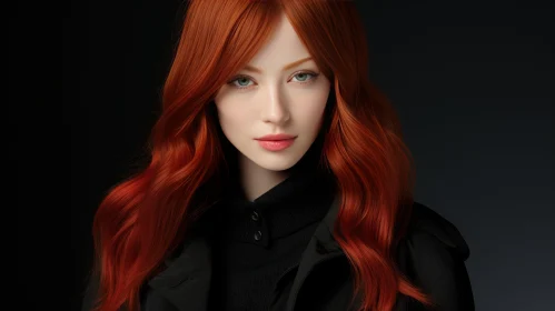 Serious Young Woman with Red Hair in Black Attire