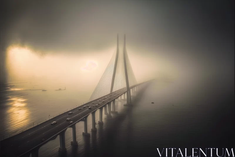 Surreal Architectural Landscape: Fog-Filled Bridge AI Image