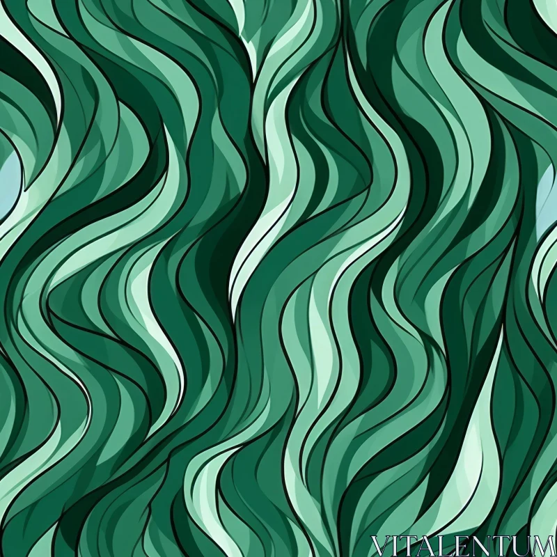 AI ART Tranquil Green Waves Seamless Pattern