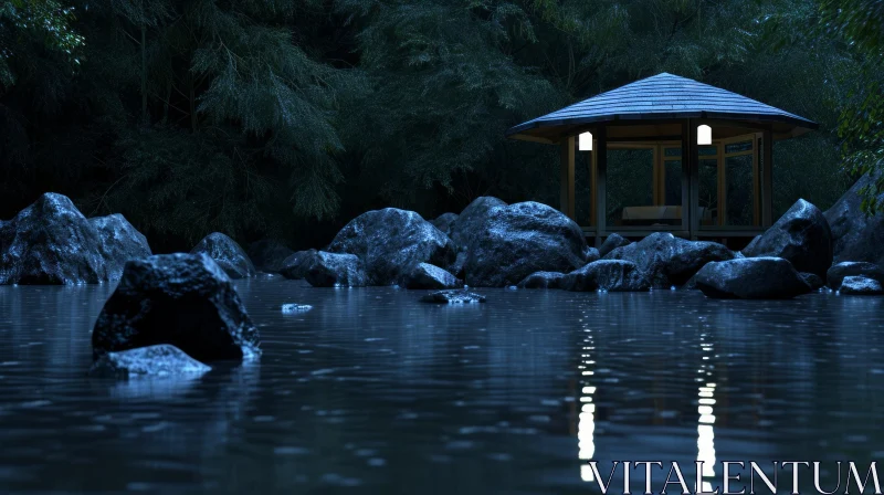 Tranquil Japanese Garden with Resting Pavilion | Nature Photography AI Image