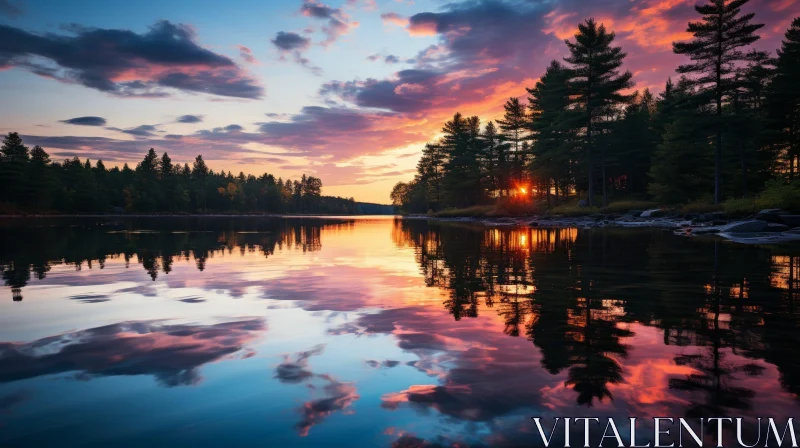 AI ART Tranquil Lake Sunset Landscape Photography