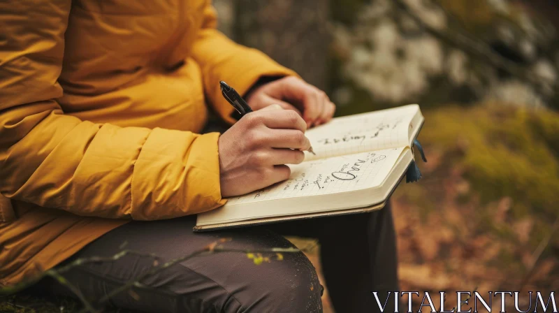 AI ART Young Man Writing in Diary in Woods | Serene Nature Scene