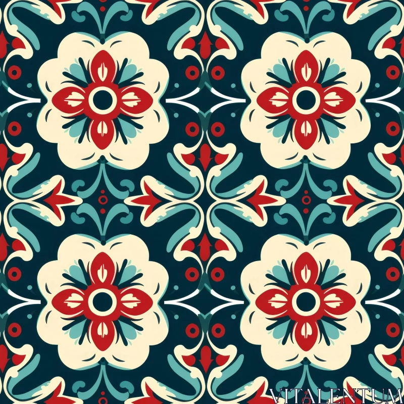 AI ART Colorful Floral Tiles Pattern - Traditional Spanish Design