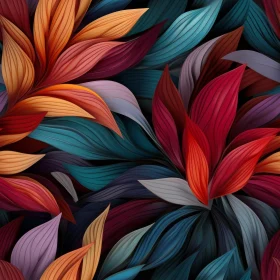 Colorful Leaves Seamless Pattern on Dark Blue Background