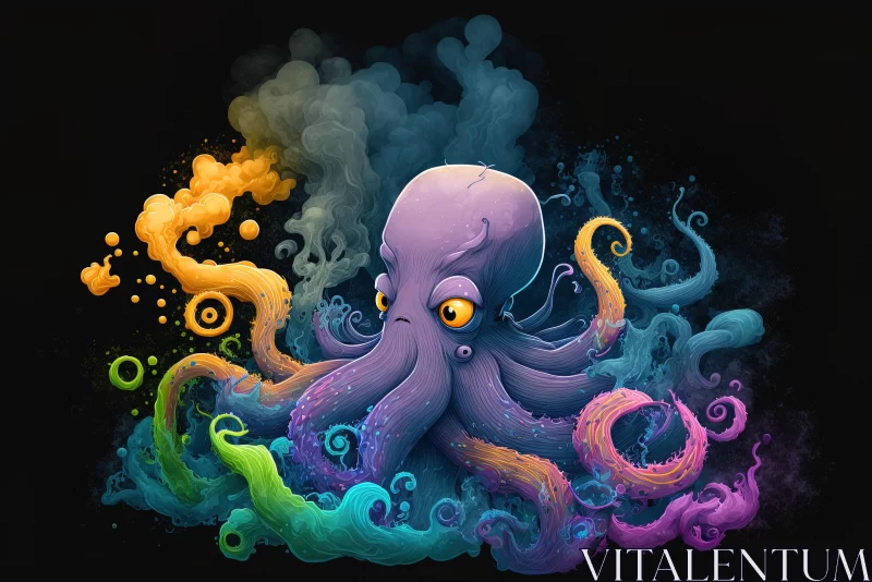 Colorful Octopus Swimming Through Vibrant Smoke | Captivating Artwork AI Image