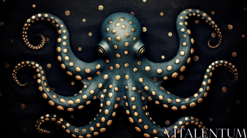 Dark Blue Octopus with Gold Spots - Shiny and Reflective AI Image