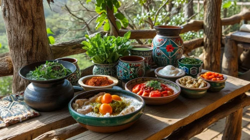 Delicious Traditional Turkish Food on a Rustic Wooden Table
