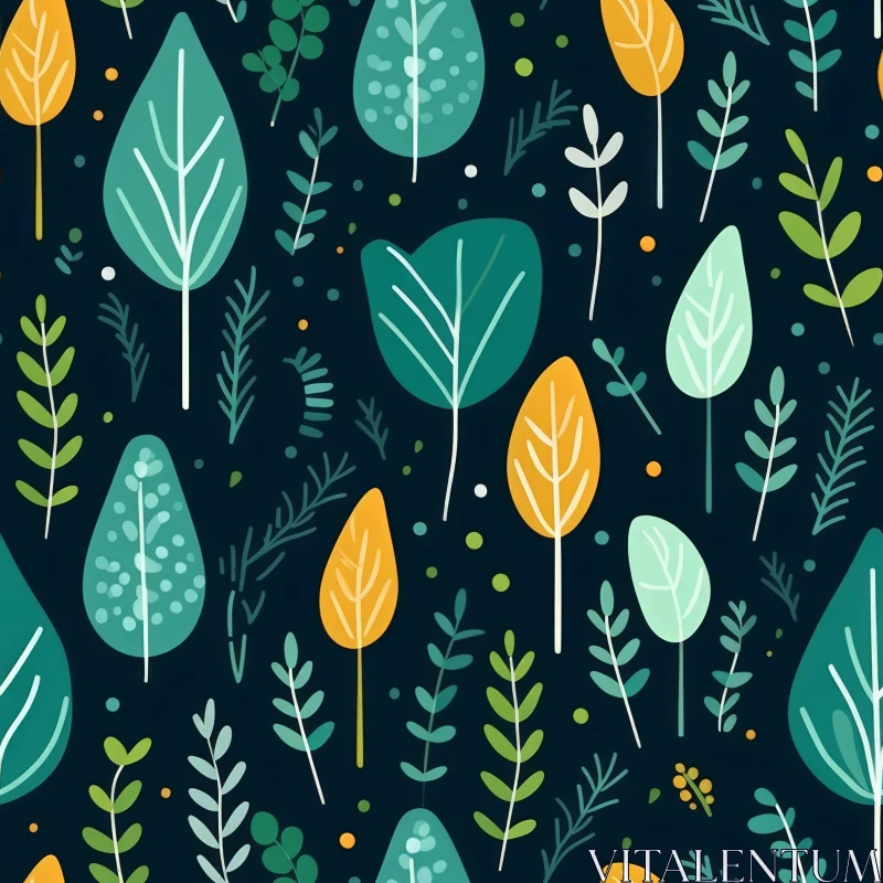 AI ART Hand-Drawn Leaves and Branches Seamless Pattern