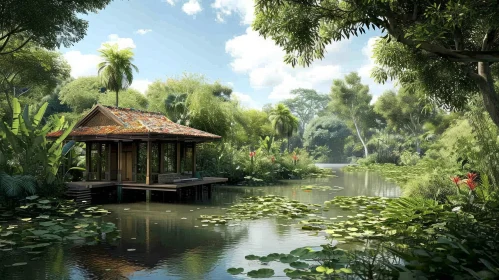 Tranquil Tropical Rainforest Landscape with a Serene Lake