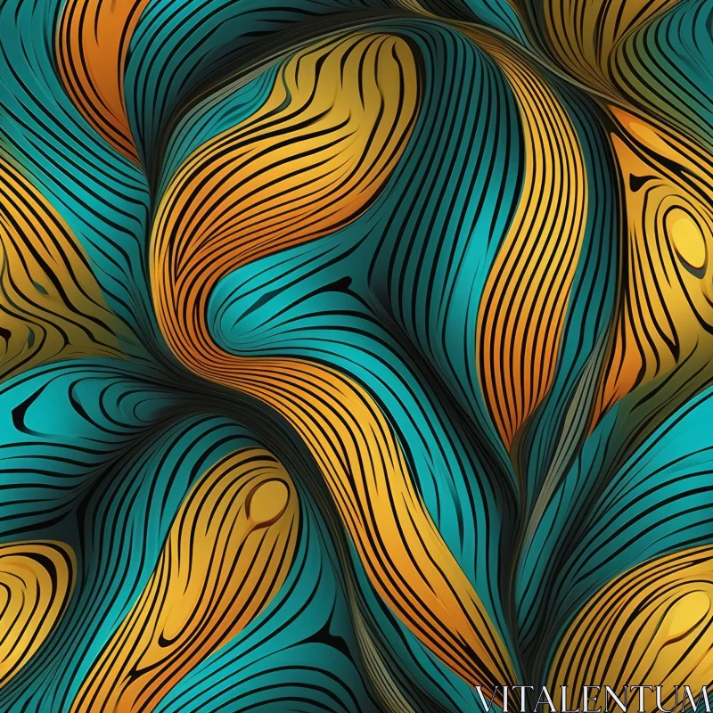 Abstract Wavy Pattern Painting in Blue, Green, and Yellow AI Image