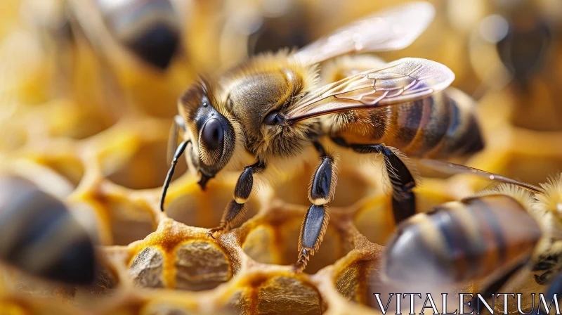 AI ART Bee on Honeycomb - Nature's Intricate Beauty Captured