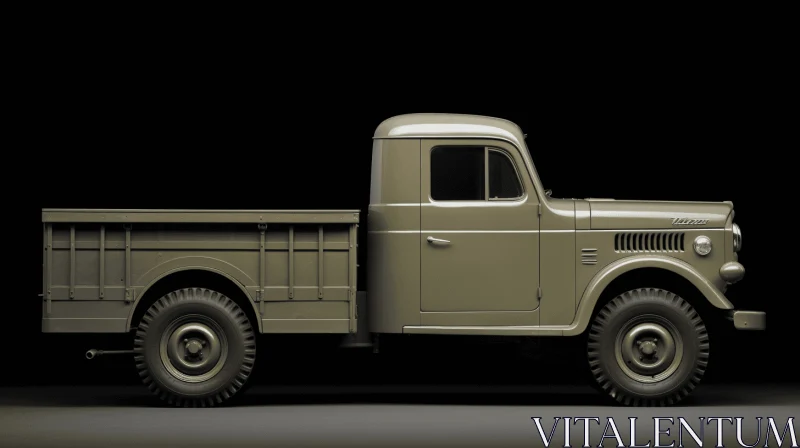 Captivating Green Army Truck on Dark Floor | Biedermeier Inspired Art AI Image
