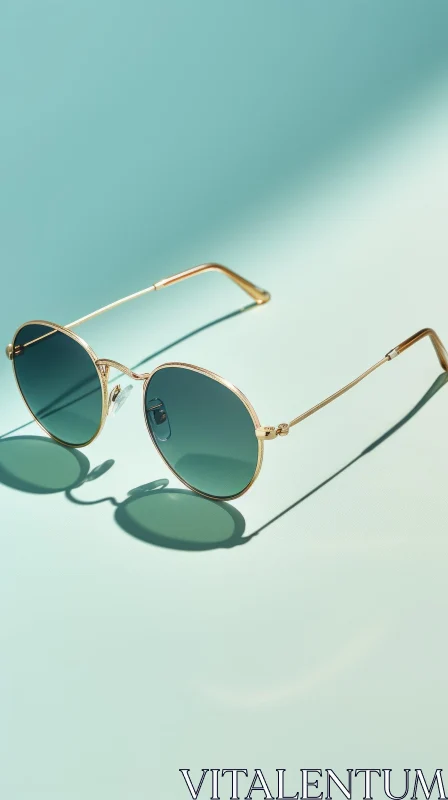 Chic Gold-Framed Sunglasses with Green Lenses AI Image
