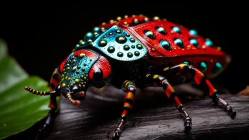 Colorful Beetle Close-Up on Branch