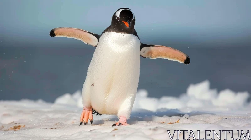 AI ART Graceful Gentoo Penguin Walking on Ice