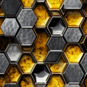 Hexagonal Black and Yellow Glossy Seamless Pattern