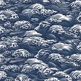 Japanese Style Blue and White Waves Pattern