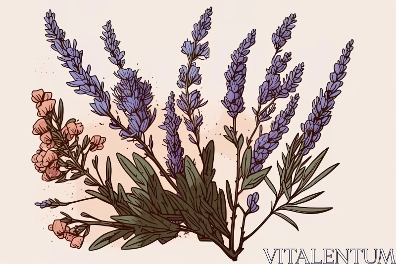Lavender Floral Pattern on Beige Background | Historical Illustrations AI Image