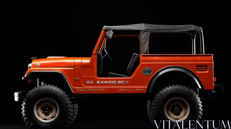 Orange Jeep on Dark Background: Photorealistic Detailing and Minimalistic Design AI Image