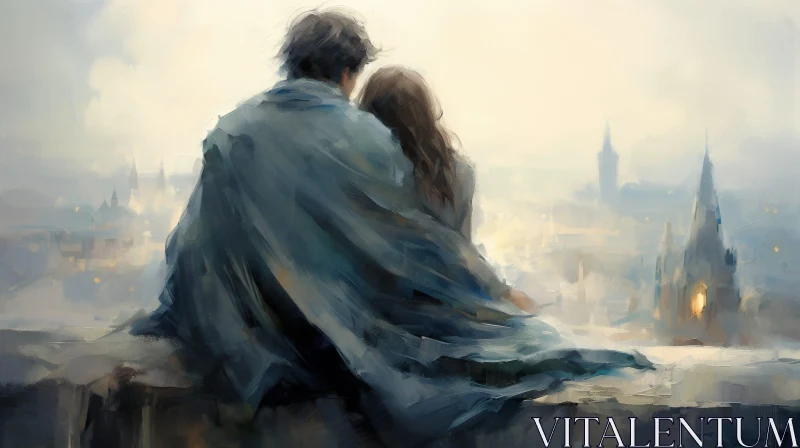 AI ART Peaceful Rooftop Couple Painting