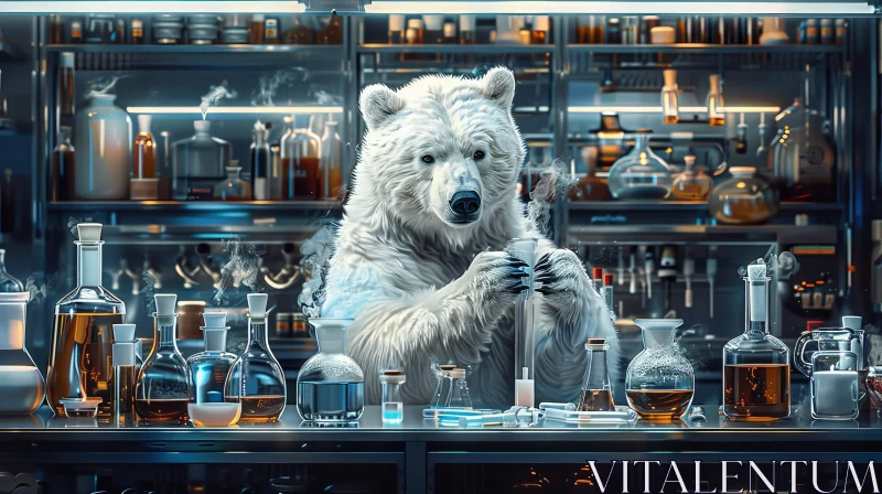Polar Bear in Laboratory Conducting Experiment AI Image