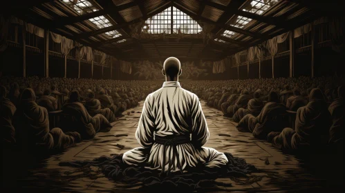 Serene Monk Meditation in Dark Room