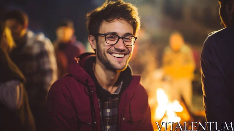 Smiling Man Portrait at Bonfire Night AI Image