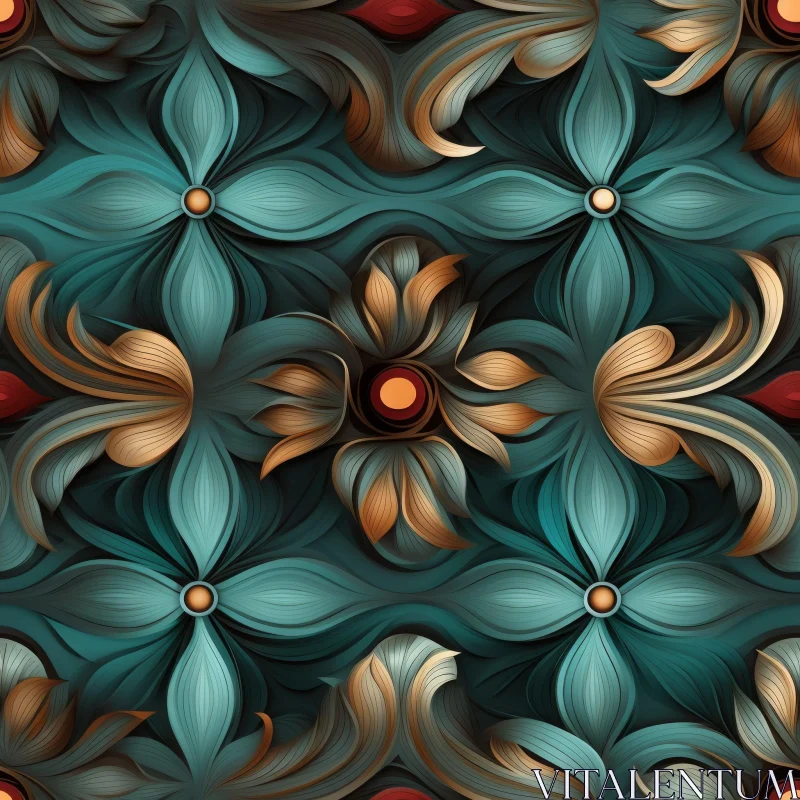 AI ART Teal and Gold Floral Pattern - Traditional Design Inspiration