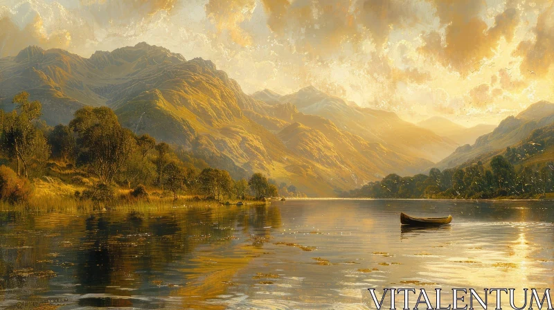 Tranquil Lake and Snowy Mountains Painting AI Image