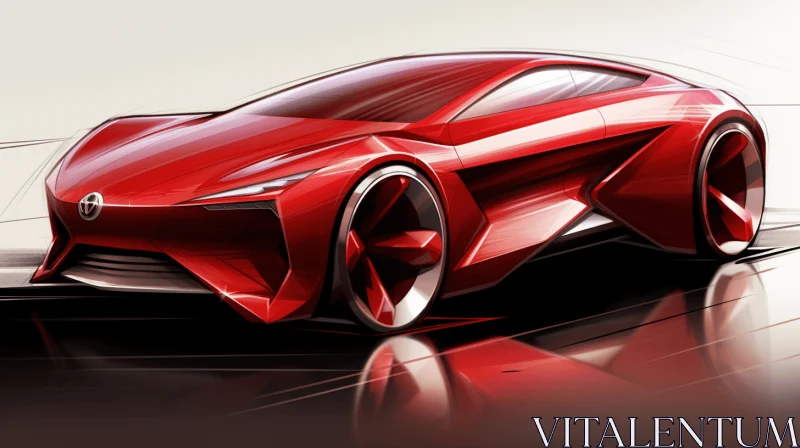 Captivating Futuristic Red Concept Car Design Drawing AI Image
