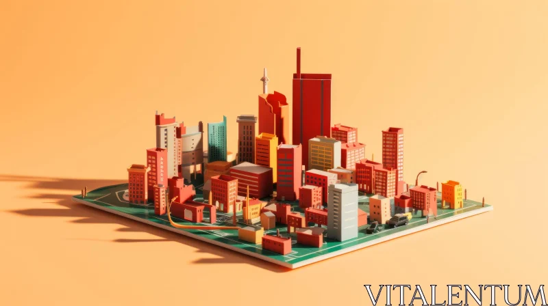 AI ART Cityscape 3D Illustration with Skyscrapers and Mountains