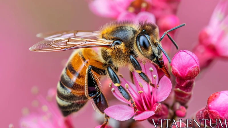 Close-up Honeybee on Pink Flower AI Image