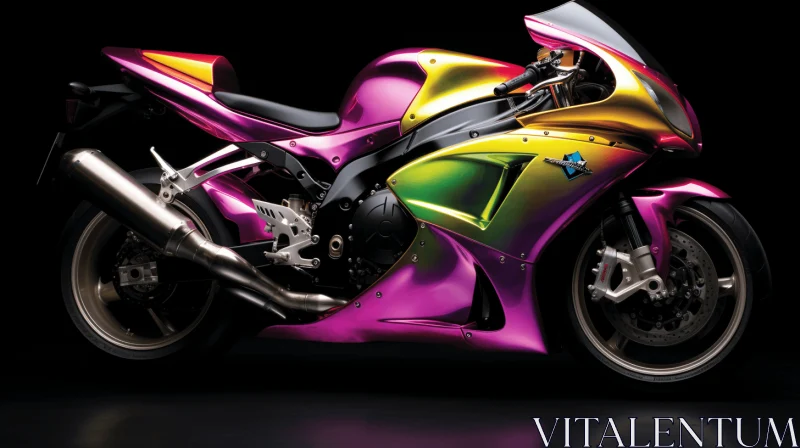 Colorful Motorcycle on Black Background AI Image