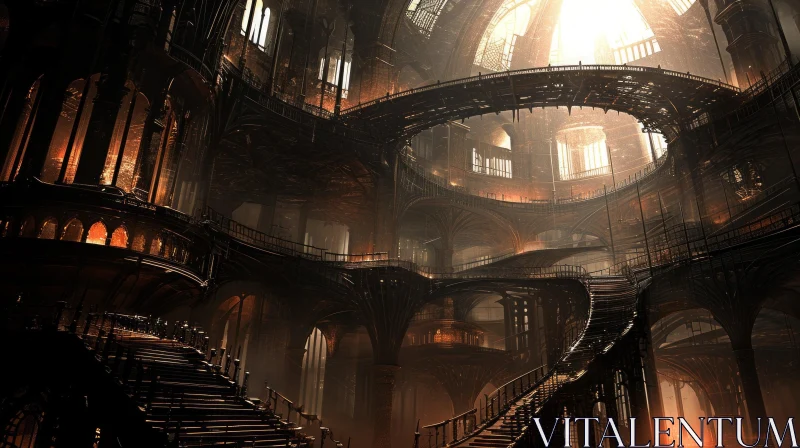 Dark and Mysterious Steampunk Cathedral with Intricate Details AI Image